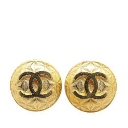 Chanel B Chanel Gold Gold Plated Metal CC Round Clip On Earrings France