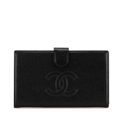 Chanel B Chanel Black Caviar Leather Leather CC Caviar Long Wallet France