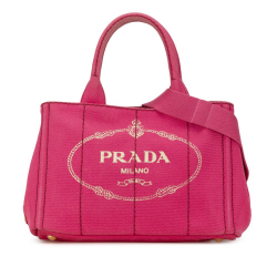 Prada B Prada Pink Canvas Fabric Small Canapa Logo Satchel India