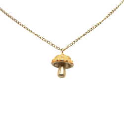 Chanel B Chanel Gold with Orange Gold Plated Metal CC Mushroom Pendant Necklace France