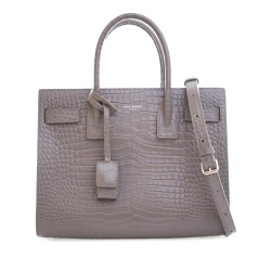 Saint Laurent AB Saint Laurent Gray Calf Leather Baby Croc Embossed Sac de Jour Italy