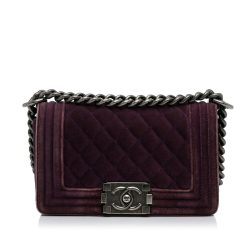 Chanel B Chanel Purple Velvet Fabric Small Boy Flap Bag Italy