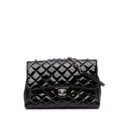 Chanel B Chanel Black Patent Leather Leather Large Quilted Patent Double Compartment Flap Italy