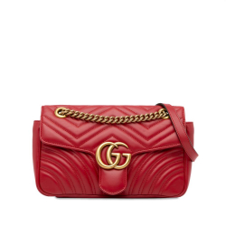 Gucci AB Gucci Red Calf Leather Small GG Marmont Matelasse Crossbody Italy