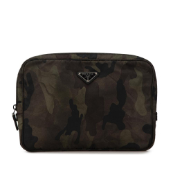 Prada B Prada Brown Dark Khaki Nylon Fabric Tessuto Camouflage Clutch Italy