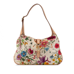 Gucci B Gucci White Canvas Fabric Flora New Jackie Shoulder Bag Italy