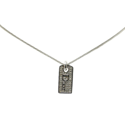 Christian Dior B Dior Silver Brass Metal Rhinestones Logo Plate Pendant Necklace Germany