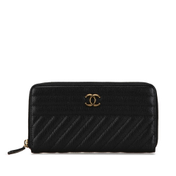 Chanel AB Chanel Black Calf Leather CC Quilted skin Zip Around Wallet Italy