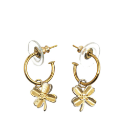 Chanel AB Chanel Gold Gold Plated Metal Clover Hoop Push Back Earrings France