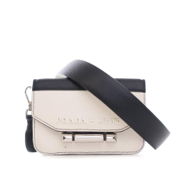 Prada AB Prada White with Black Calf Leather Saffiano Trimmed City Sybille Belt Bag Italy