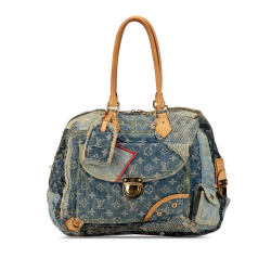 Louis Vuitton B Louis Vuitton Blue Denim Fabric Monogram Patchwork Bowly Italy