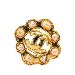 Chanel AB Chanel Gold Gold Plated Metal Faux Pearl CC Brooch France