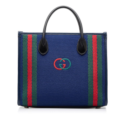 Gucci AB Gucci Blue Canvas Fabric Interlocking G Satchel Italy