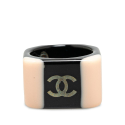 Chanel B Chanel Black with Pink Light Pink Resin Plastic CC Square Ring France