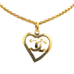 Chanel B Chanel Gold Gold Plated Metal CC Heart Pendant Necklace France