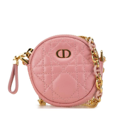 Christian Dior AB Dior Pink Lambskin Leather Leather Mini Lambskin Cannage Round Caro Pouch Italy