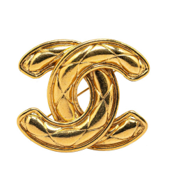 Chanel AB Chanel Gold Gold Plated Metal CC Quilted Brooch France