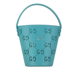 Gucci AB Gucci Blue Turquoise Chemical Fiber Fabric Kids GG Rubber Bucket Bag Italy