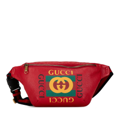 Gucci B Gucci Red Calf Leather Logo Belt Bag Italy