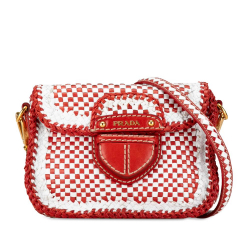 Prada B Prada Red with White Calf Leather Woven Madras Crossbody India