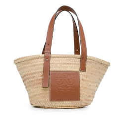 Loewe AB LOEWE Brown Beige Raffia Natural Material Small Basket Tote Spain