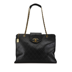 Chanel B Chanel Black Calf Leather XL Quilted skin Supermodel Weekender Tote Italy