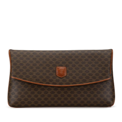 Celine B Celine Brown Coated Canvas Fabric Macadam Clutch Italy