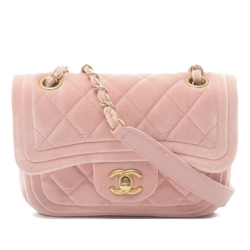 Chanel AB Chanel Pink Velvet Fabric Mini Quilted Double Frame Flap France