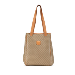 Celine B Celine Brown Beige Coated Canvas Fabric Macadam Tote Italy