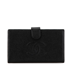 Chanel AB Chanel Black Caviar Leather Leather CC Caviar Long Wallet France