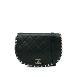 Chanel B Chanel Black Lambskin Leather Leather Quilted Lambskin Studded Bubble Flap Italy