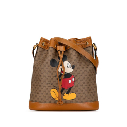 Gucci B Gucci Brown Beige Coated Canvas Fabric Micro GG Supreme Mickey Mouse Bucket Bag Italy