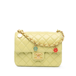 Chanel Green Small Classic Lambskin Casino Royale Charms Single Flap France