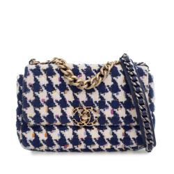 Chanel AB Chanel Blue Navy Tweed Fabric Medium Houndstooth 19 Flap Bag France