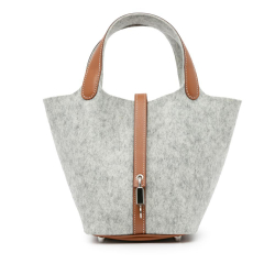 Hermès AB Hermès Gray Wool Fabric Felt Picotin Lock 18 France