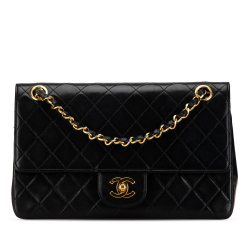 Chanel B Chanel Black Lambskin Leather Leather Medium Quilted Lambskin Double Flap France