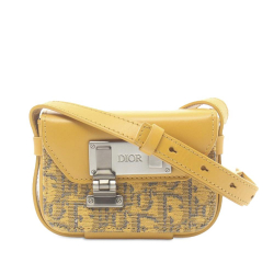 Christian Dior AB Dior Yellow Canvas Fabric Nano Oblique Lock Pouch Crossbody Italy