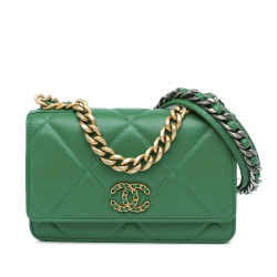 Chanel AB Chanel Green Lambskin Leather Leather Quilted Lambskin 19 Wallet on Chain Italy