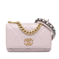 Chanel B Chanel Pink Light Pink Lambskin Leather Leather Quilted Lambskin 19 Wallet on Chain Italy