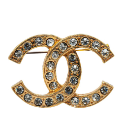 Chanel B Chanel Gold Gold Plated Metal CC Rhinestones Brooch France