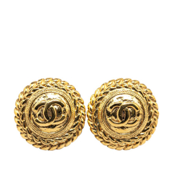 Chanel B Chanel Gold Gold Plated Metal CC Clip On Earrings France