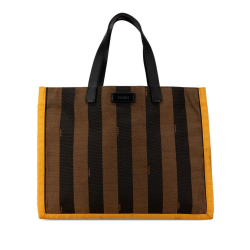 Fendi B Fendi Brown Canvas Fabric Pequin Tote Italy