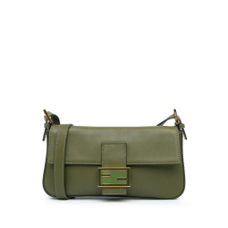 Fendi B Fendi Green Olive Green Calf Leather Baguette Crossbody Italy