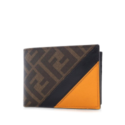 Fendi AB Fendi Brown with Orange Coated Canvas Fabric Diagonal Bifold Wallet Italy