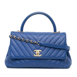 Chanel B Chanel Blue Caviar Leather Leather Small Caviar Chevron Coco Top Handle Satchel Italy