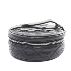 Chanel AB Chanel Black Calf Leather CC Quilted Aged skin Round Clutch France