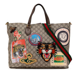 Gucci AB Gucci Brown Beige Coated Canvas Fabric Medium GG Supreme Courrier Soft Tote Italy