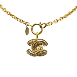 Chanel B Chanel Gold Gold Plated Metal Quilted CC Pendant Necklace France