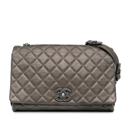 Chanel B Chanel Gray Goatskin Leather Large Quilted City Rock Flap Italy