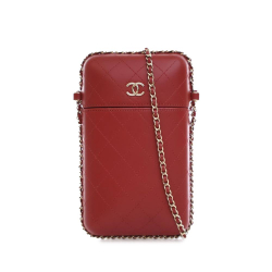 Chanel AB Chanel Red Calf Leather CC Quilted skin Chain Around Phone Holder Italy